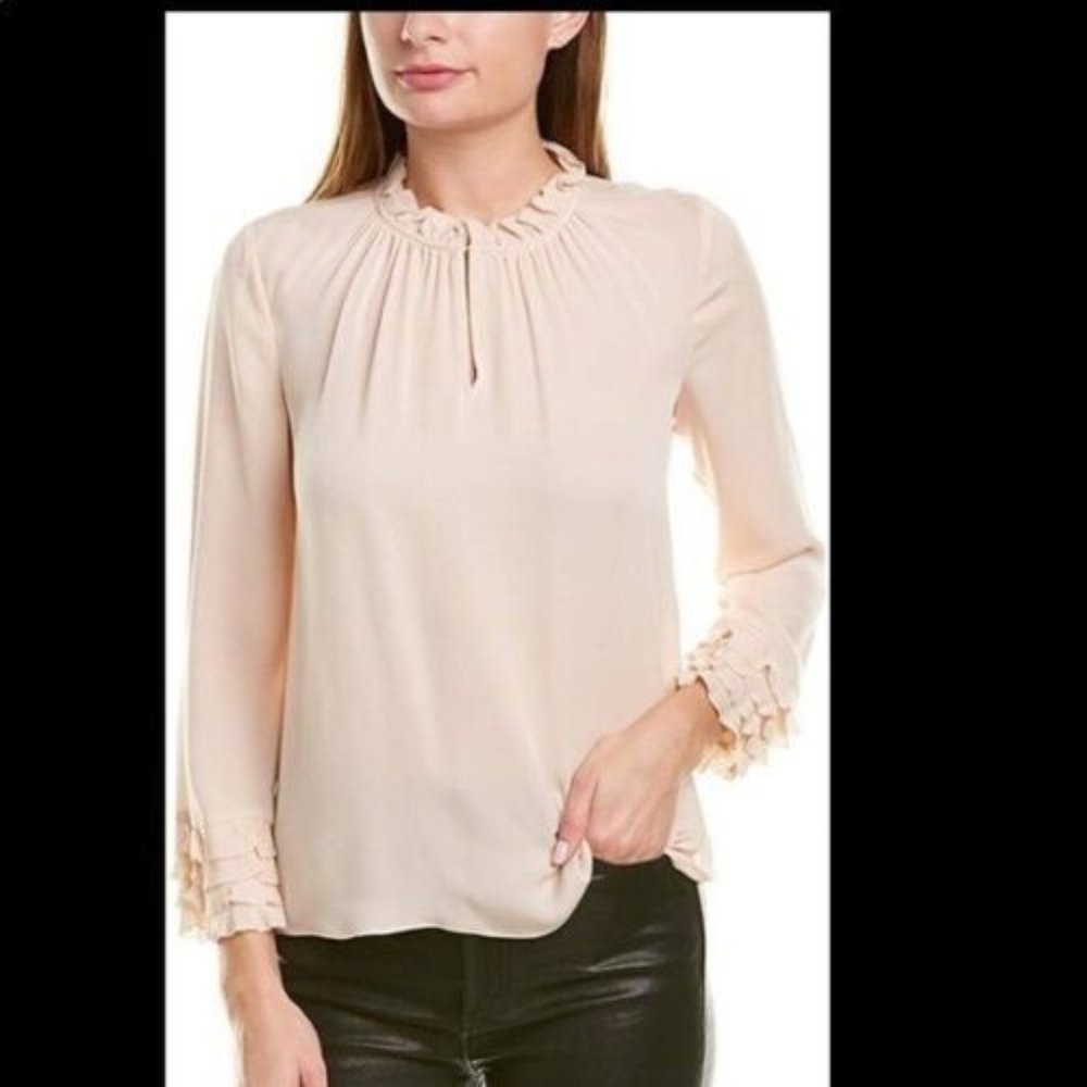 Rebecca Taylor Size 10 La Chemise Silk Georgette Ruffle Blush Blouse
